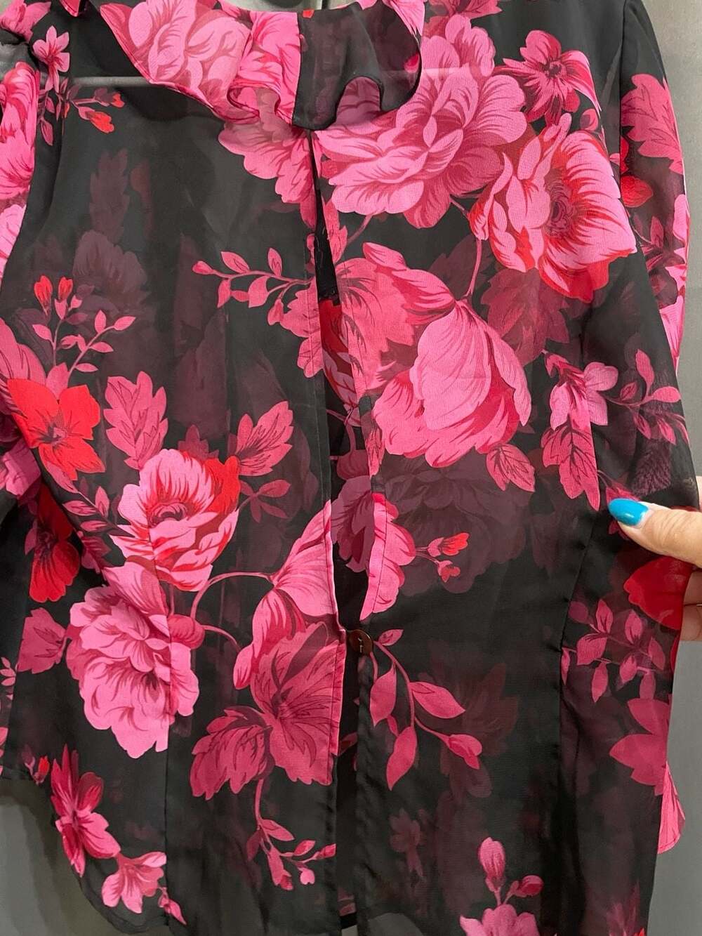 Miss Dorby 12 Black and Pink Floral Button Down Blouse and Tank Top Set